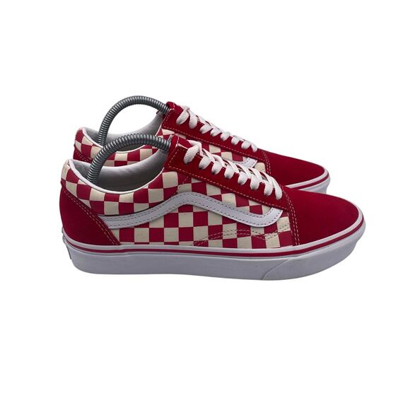 VANS Old Skool Low Checkerboard Lace Up Racing Red White Mens 7.5 Womens 9 - Picture 2 of 8